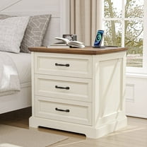 Hommpa Farmhouse 3 Drawers Nightstand with Charging Station, Rustic Wood Night Stand with Drawers for Bedroom, Vintage Bedside Table Small Dresser Chest of Drawers for Living Room, White