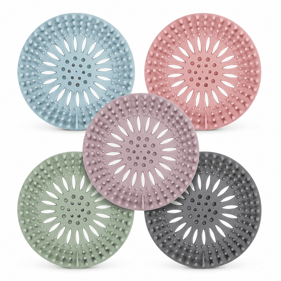 Sealgett Bathroom Sink Drain Strainers, Hair Catcher Shower Drain Covers Protector, Flexible TPR Material, Multiple Colors for Bathroom Tub Shower and Sink, 5 Pack