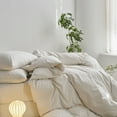 thumbnail image 3 of MooMee Striped Duvet Cover Set King 100% Washed Cotton Linen Like Textured Breathable 3-Piece (White& Tannish Linen Grey Wide Stripes), 3 of 6