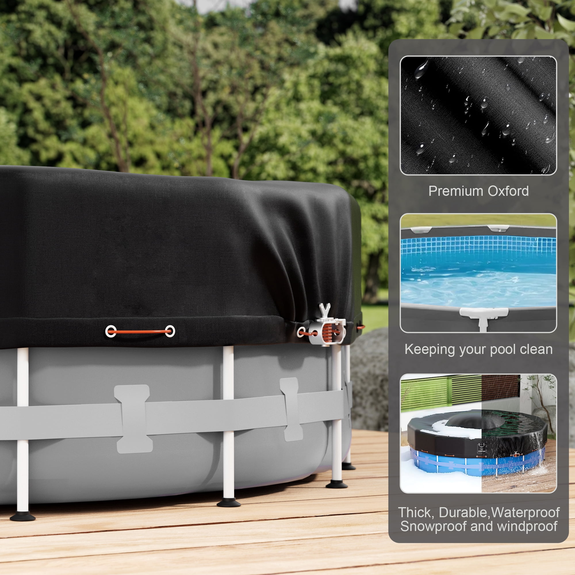 COSYUMI 10Ft Round Pool Cover, 420D Heavy Duty Oxford Solar Pool Covers for Above Ground Pool with Winch and Cable, All Season Inflatable Pool Cover for UV Resistant, Waterproof, Snowproof Windproof