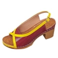 thumbnail image 6 of Rokment Womens Vintage Color Block Dressy Sandals Retro Casual Leather Peep Toe Platform Chunky Stackable High Heels Slingback Dress Shoes for Ladies Red Size 6.5, 6 of 7