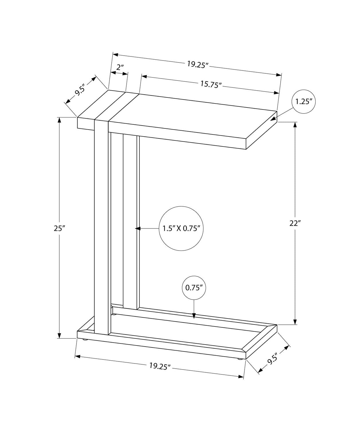 Monarch Specialties Accent Table, C-shaped, End, Side, Snack, Living Room, Bedroom, Metal, Laminate, Brown, Black, Contemporary, Modern