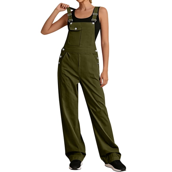 gakvbuo Summer Jumpsuits Overalls Romper Playsuit Suspender Trousers for Women'S Solid Color Sleeveless Casual Wide-Leg Jumpsuit Adjustable Shoulder Strap Romper WithPockets