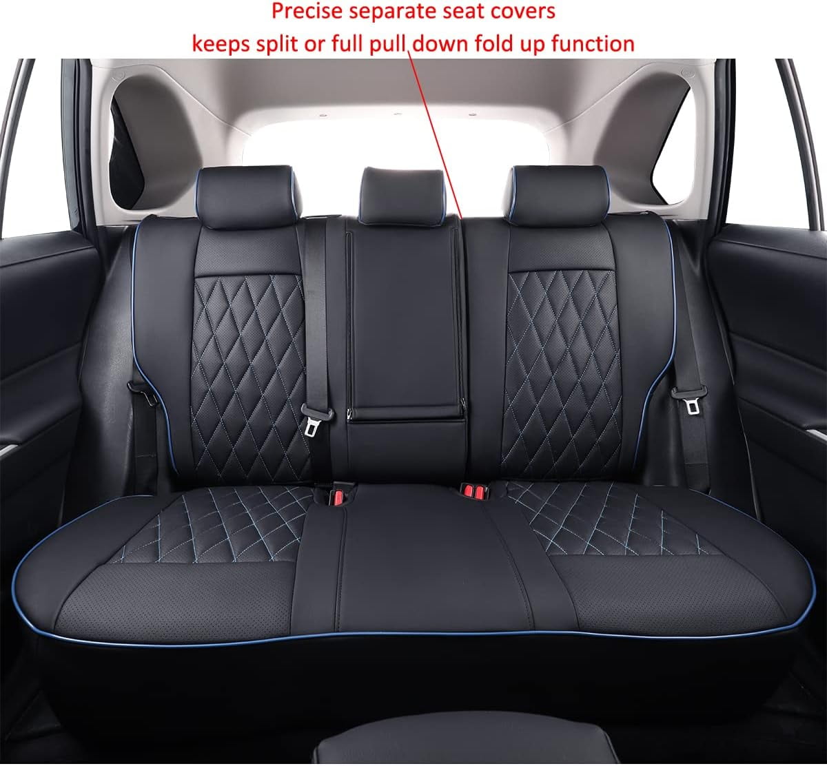 EKR Custom Fit Corolla Car Seat Covers for Toyota Corolla L LE 2020 2021 2022 Full Set Leather Auto Seat Covers(Black with Blue Trim)