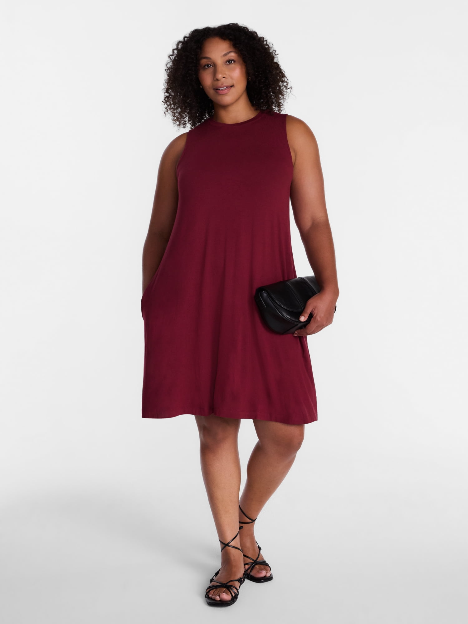 Time and Tru Women’s Sleeveless Knit Swing Dress, Sizes XS-XXXL