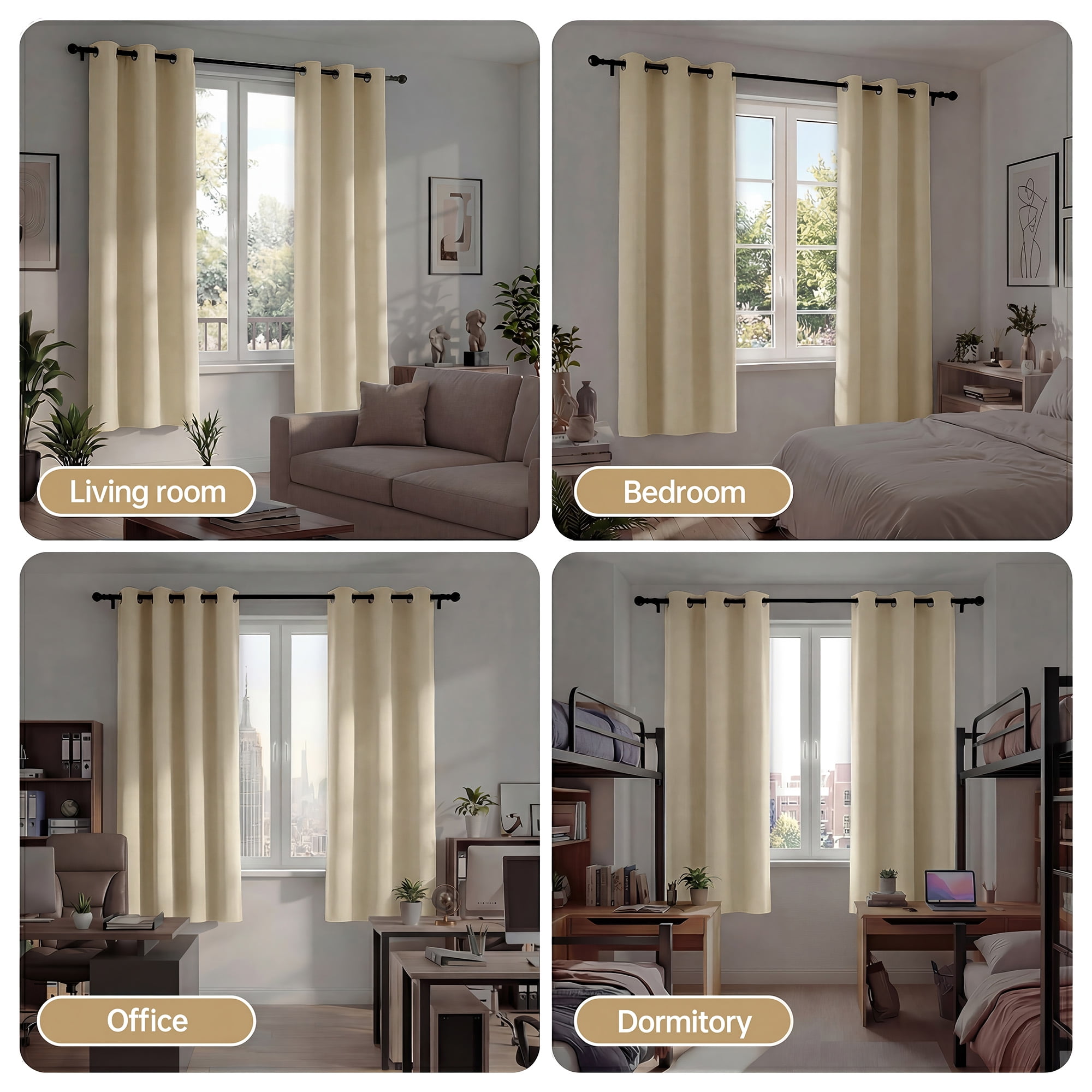 Blackout Curtains, Blackout Curtains Set of 2 for Bedroom Living Room 42x72 in, Thermal Insulated Room Darkening Drapes with Grommet Top, Noise Reduction & Light Blocking, Beige