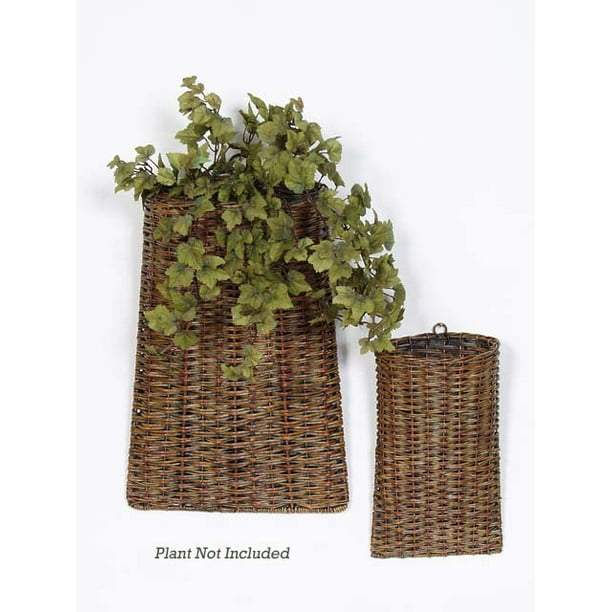 Pack of 4 Spring Serenity Brown Rattan Hanging Wall Pocket Baskets