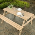 thumbnail image 3 of Shoreham 59" Modern Classic Outdoor Wood Picnic Table Benches with Umbrella Hole, Light Teak, 3 of 10