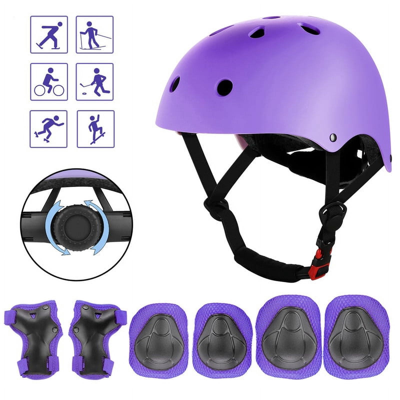 Kids Bike Helmet Set Skateboard Knee Pads, Helmet Pad Set Protective Gear Set Adjustable for Girls Kids 3-10yrs Helmet Elbow Pads Wrist Guards for Sport Cycling Bike Roller Skating Scooter