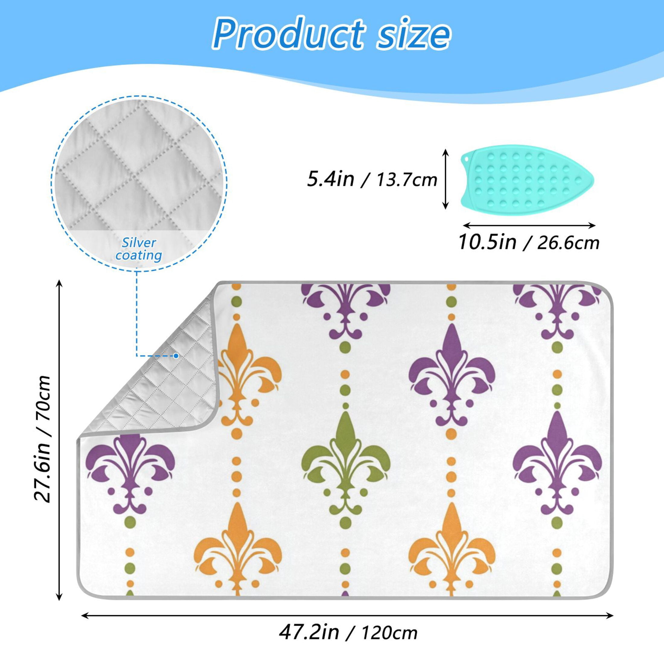 Mardi-gras Flower Patterns Ironing Mat Blanket Portable Travel Ironing Pad Heat Resistant Pad 47.2" x 27.6”