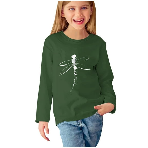 Zwiiyzr Toddler Baby Girl Long Sleeve Sweatshirt Tops Basic Solid Color Sweater Shirts Kid Fall Clothes 3-14 Years Olive Green