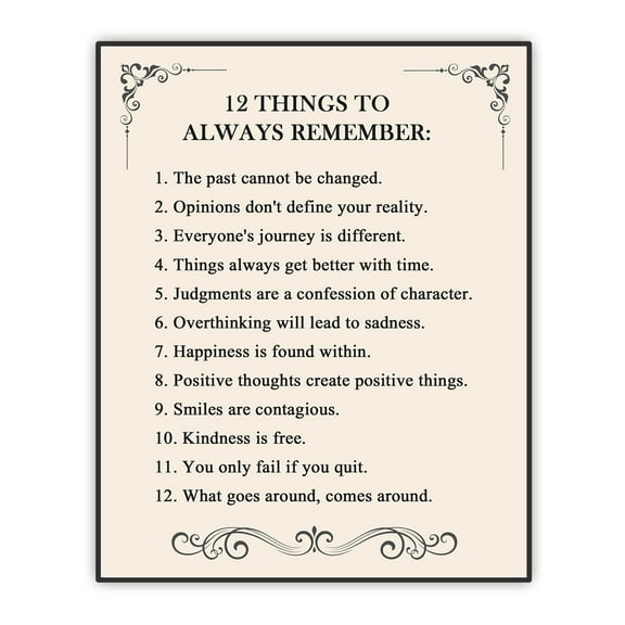 Buffay "12 Things to Always Remember"- Inspirational Wall Art- Life Quotes Poster- Positive Thinking Reminders Wall Décor- Unframed Artwork Print