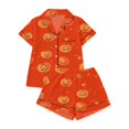 thumbnail image 4 of Summer Sales Womens Pajama Sets Satin Fall Pumpkin Print Short Sleeve Button Loungewear Halloween Pajama Sets for Women 2 Piece, 4 of 4