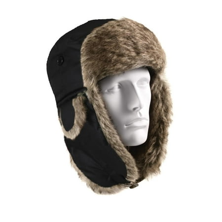 New, Vintage Flyers Winter Hat, Black w/Brown Fur