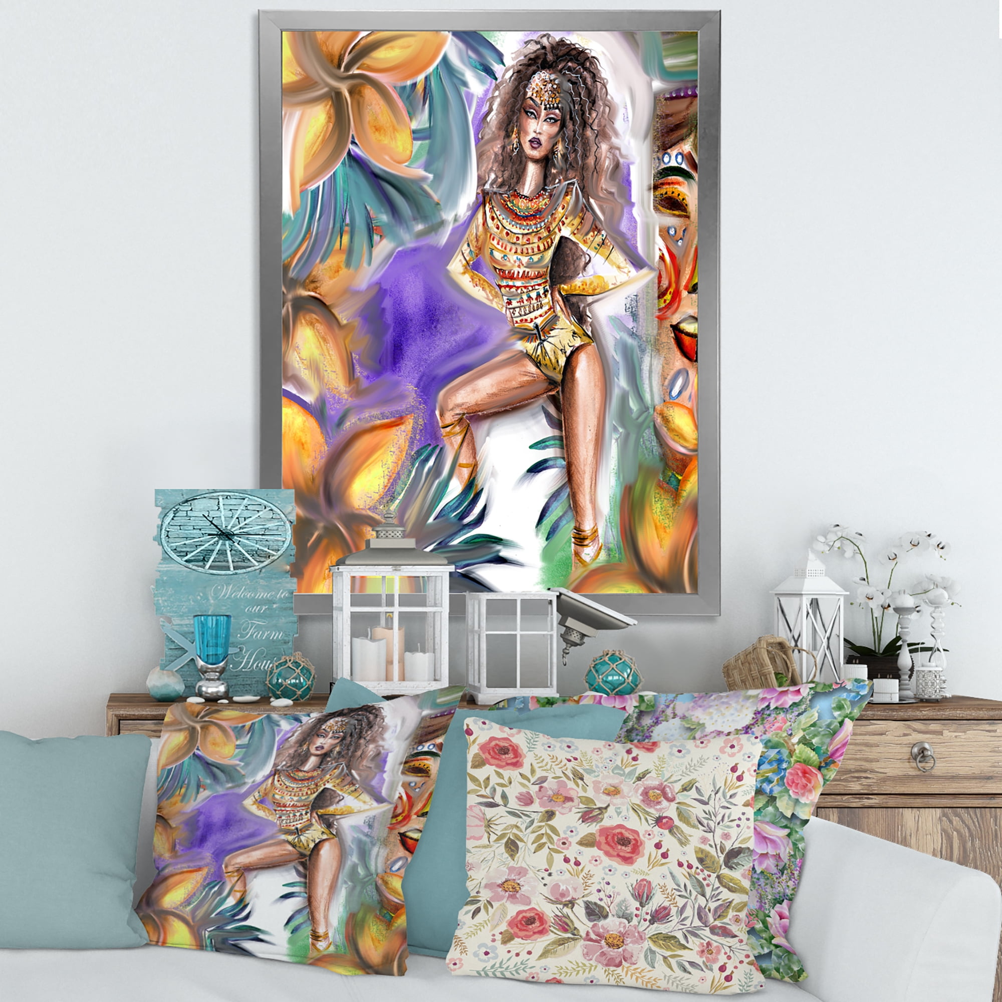 Designart 'Tropical Amazon Warrior Woman ' Traditional Framed Art Print