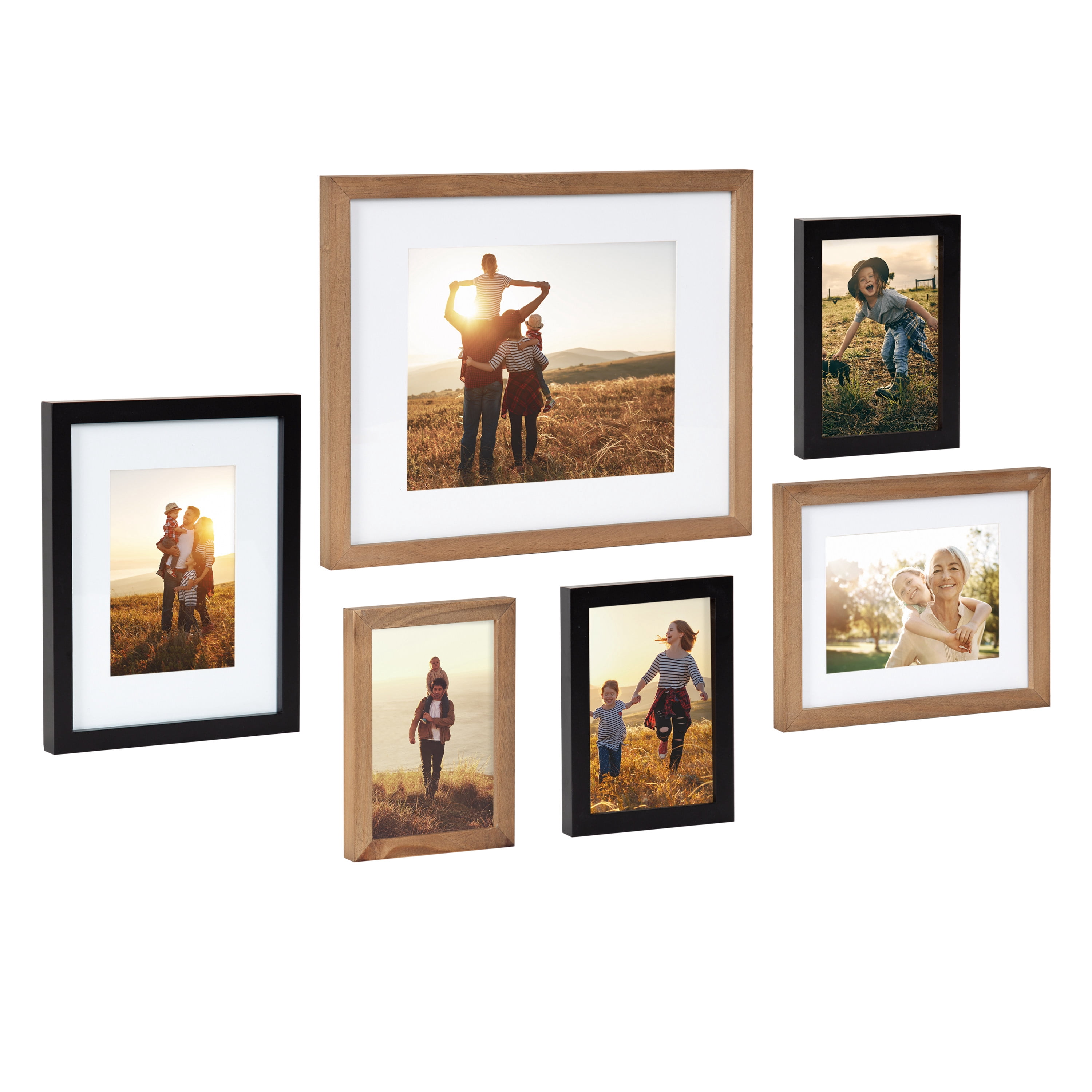 Kate and Laurel Gallery Transitional Frame Set, Set of 6, Rustic Brown and Black, Sophisticated Wooden Picture Frames With Multiple Sizes Included