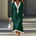 thumbnail image 2 of Tnhcen Women's Long Sleeve V Neck Casual Solid Color Pocket Dress, 95% Polyester 5% Spandex Stretchy Knit Dress for Office Party, S-2XL Plus Size, 2 of 7