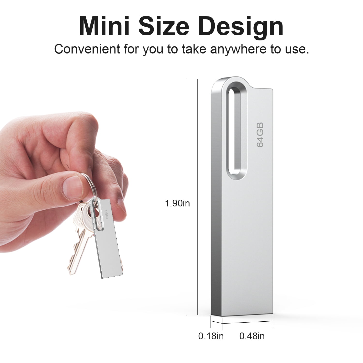 64GB USB 2.0 Flash Drive 3PCS TOPESEL Slim Metal Thumb Drive Mini Memory Stick Pen Drive Silver