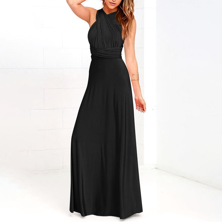 NXMZXB Dresses for Bridesmaids,Wedding Guest Dresses for Women,Plus Size  Wrap Dress Long Maxi Convertible Multiway Dress Black L - Walmart.com