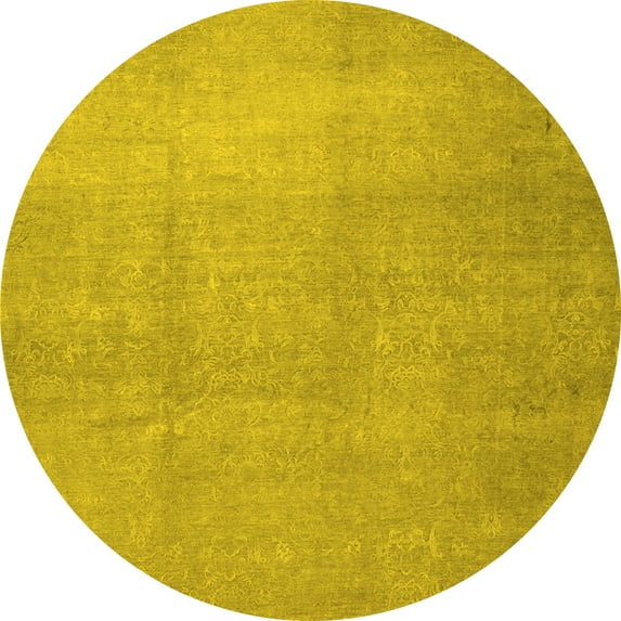 Ahgly Company Machine Washable Indoor Round Abstract Yellow Contemporary Area Rugs, 6' Round