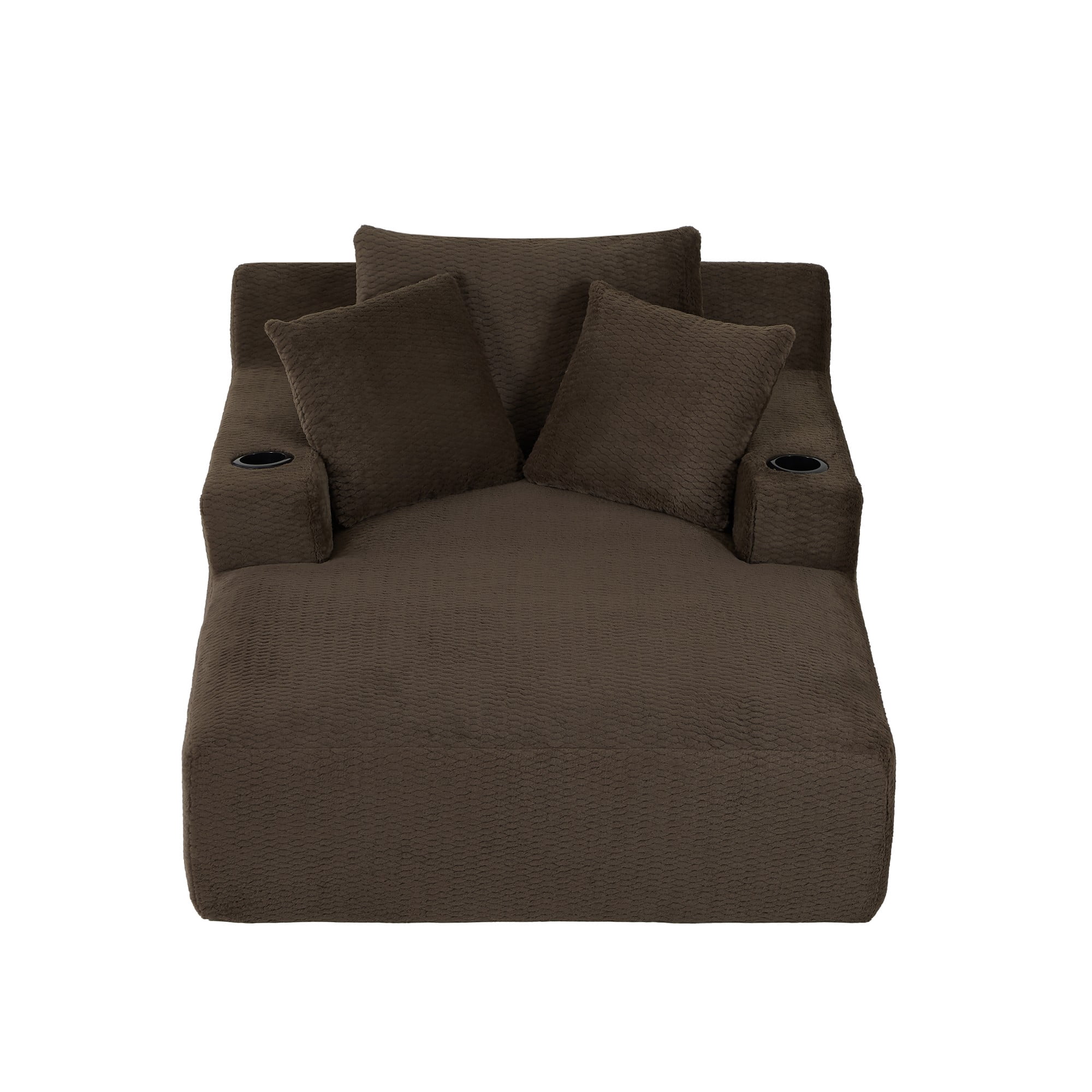 Aukfa Oversized Chaise Lounge Chair Indoor, 66" Boneless Sofa Couch with Cup Holders and 3Pillows for Living Room, Dark Brown