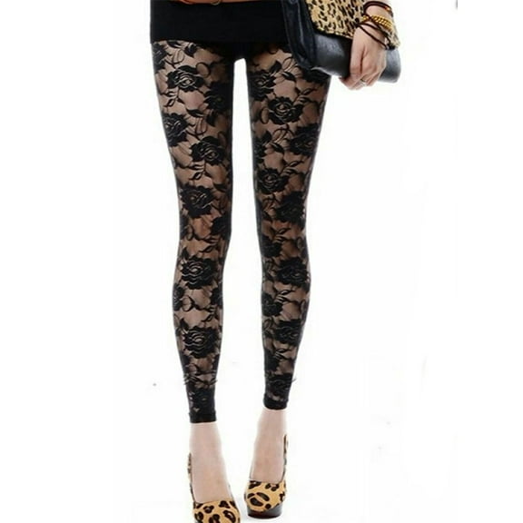 Women Lace Floral Pattern See Through Footless Leggings Women High Waist Tights Long Leggings