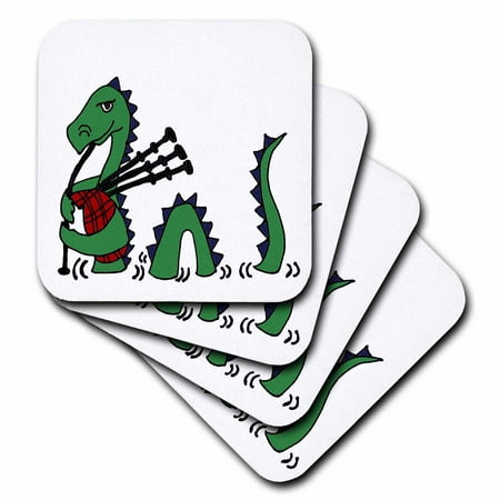 3dRose Funny Loch ness Monster Playing the Bagpipes, Soft Coasters, set of 8