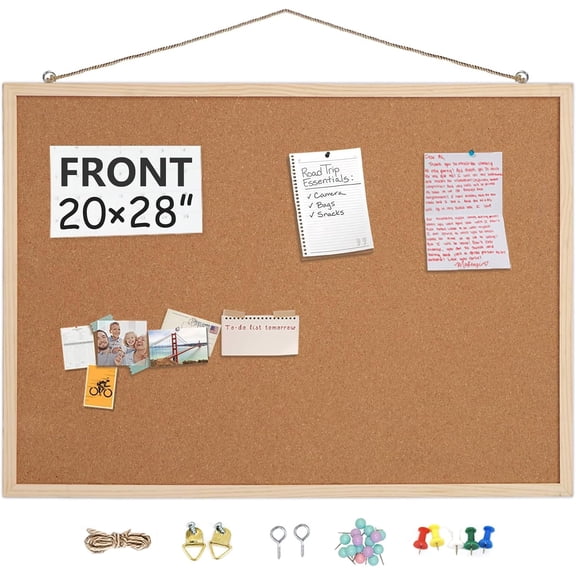 20x28 Cork Boards for Walls with Solid Wood Frame, Whiteboard and Cork Board Combo, 2-in-1 Bulletin Board for Office & Home, Decorative Hanging Pin Notice Board, 1 Pack