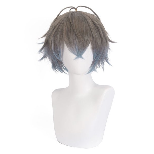 Peluca de cosplay corta de 30 cm gris y azul para personajes de anime