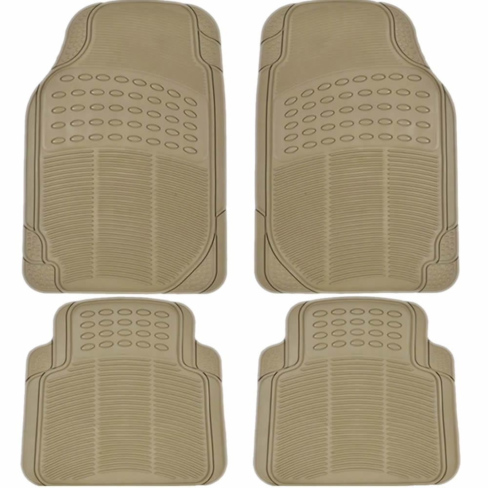 U.A.A. Inc ® 4 Piece Beige All Weather Rubber Front Rear Floor Mats For