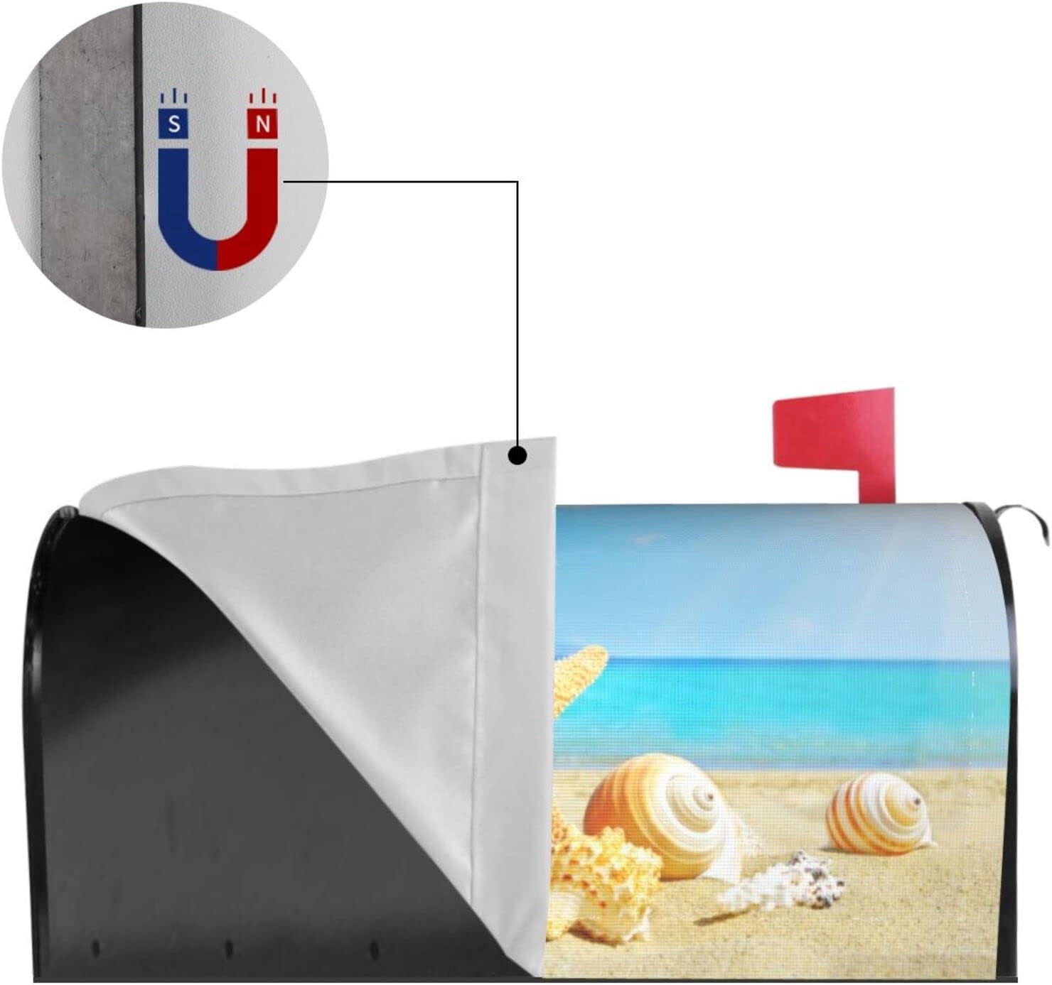 Coastal Holiday Summer Beach Starfish and Shells Mailbox Magnetic Post Mailbox Cover Garden Decor Outdoor Large 25.5" X 21"