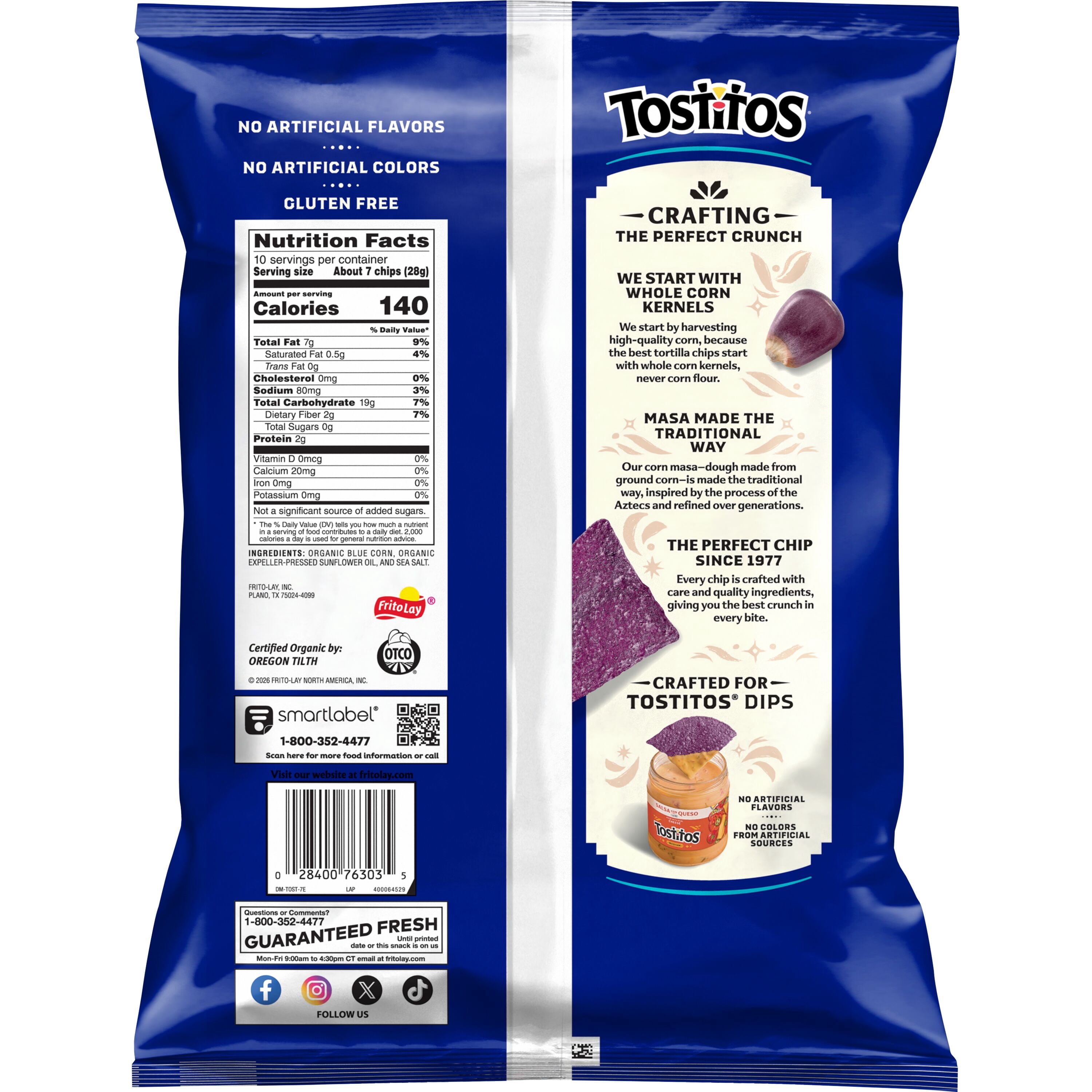 Tostitos Organic Blue Corn Tortilla Chips, 10 oz Bag