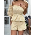 thumbnail image 4 of Women'S 2 Piece Striped Shirred Ruffle Strapless Bandeau Tops and Shorts Set, 4 of 8