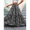 thumbnail image 4 of Women's Floral Boho Pleated Maxi Skirts Elastic High Waist Flowy Skirt for Beach Summer Black S, 4 of 7