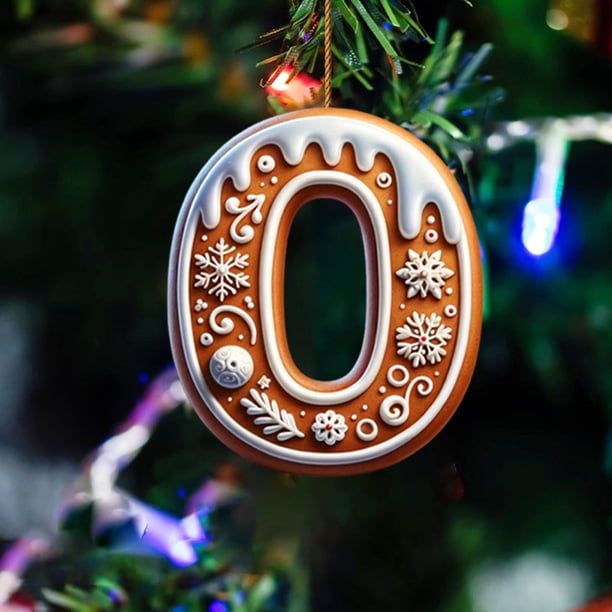 Seyotauo 26 Gingerbread Alphabet Ornaments,Personalized Letters Christmas Ornament,26 Initial Candy Cane Letter Pendant with Berries Pattern,Xmas Hanging Alphabet Letters for Christmas Tree DIY Craft