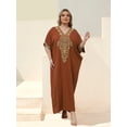 thumbnail image 5 of Edolynsa Plus Size Moroccan Kaftan Dress for Women Embroidery Caftan Tunic Maxi Beach Dresses Bathing Suit Cover up Sleepwear, 5 of 8