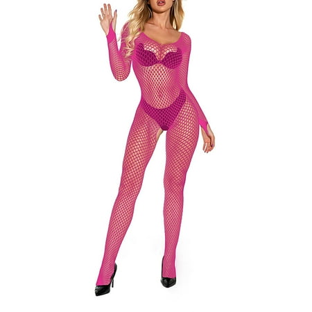 uublik Women s Lingerie Valentine s Day One Piece Nightwear Lace Nightgown Bodysuit Chemise Sleepwear Hot Pink