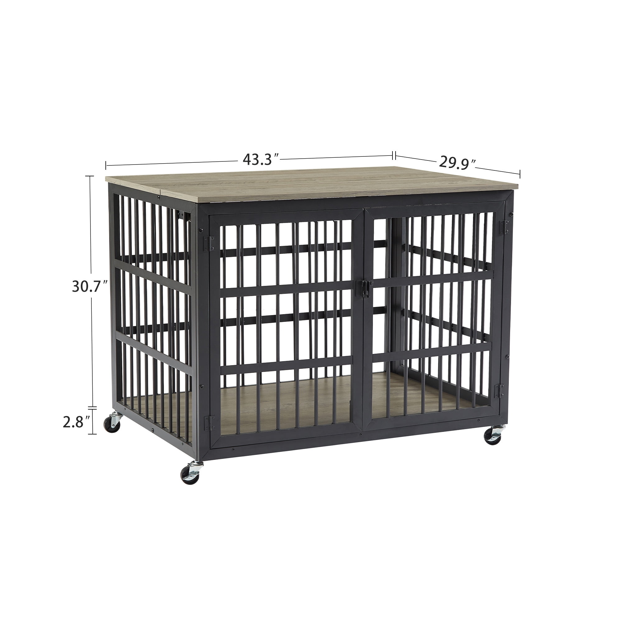 Pefilos 43" Heavy Duty Dog Crate for Small Dogs, Furniture Style Dog House with Wheels, Indoor Dog Cage Wrought Iron Frame Door with Side Openings, Gray Pefilos 43" Heavy Duty Dog Crate for Small Dogs, Furniture Style Dog House with Wheels, Indoor Dog Cage Wrought Iron Frame Door with Side Openings, Gray