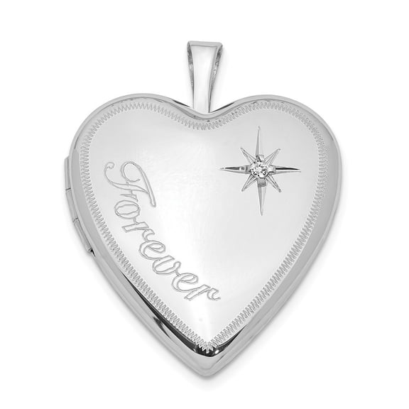 Sterling Silver 20mm Forever With Diamond Star Heart Locket - .01 dwt