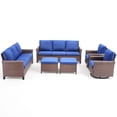thumbnail image 2 of PARKWELL 6PCS Patio Conversation Set - Outdoor Rattan Sofa Furniture with Swivel Glider Chairs and Ottomans,10-Seat Furniture Sets with No-Slip Cushions for Porch Balcony Backyard,Brown/Blue, 2 of 9