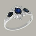 thumbnail image 2 of LBG English Made 9k White Gold Genuine Natural Sapphire & Cubic Zirconia Womens Statement Ring - Size 5.5, 2 of 5