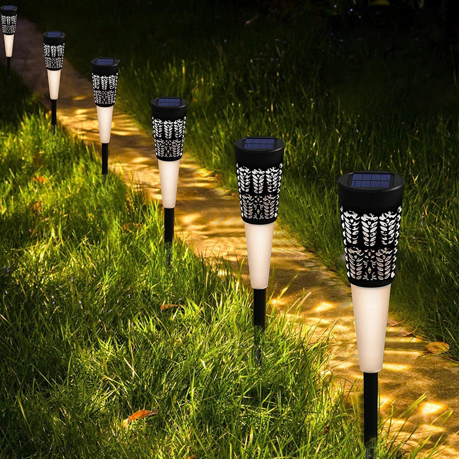 Olycism Solar Pathway Lights 4-Pack – IP65 Waterproof, 3000K Warm Tungsten Glow, Dual Mode, Auto Light Control, Outdoor Garden Decor