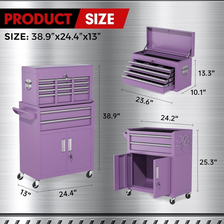 Suncrown Tool Chest, 8-Drawer Rolling Metal Cart with Detachable