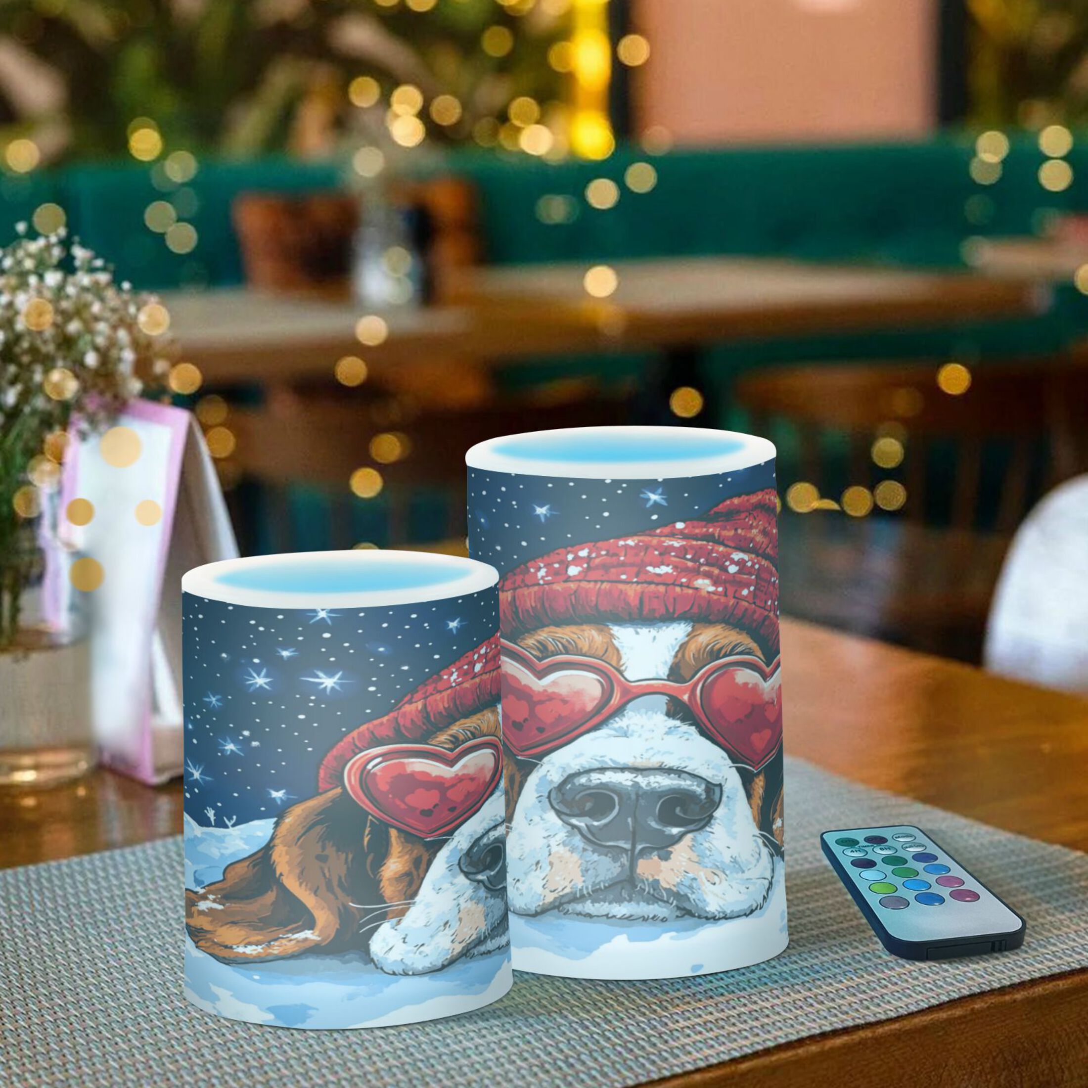 Wobogo Snow Basset Hound Combo Flameless Flickering Candle Light with Remote Control and Timer for Romantic Atmosphere