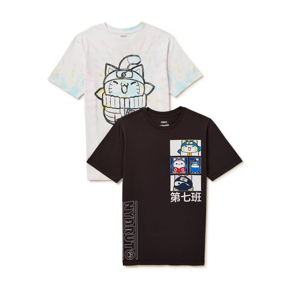 Naruto Cats Boys Short Sleeve Graphic Tee, 2-Pack, Sizes XS-XXL