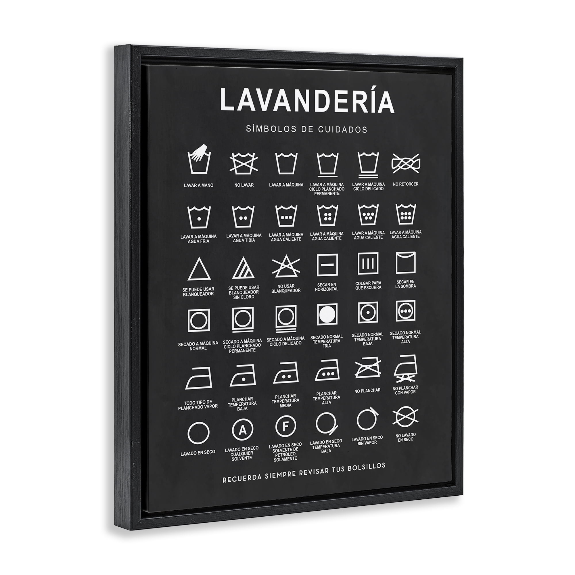 Stupell Industries Guía de Lavado de Ropa, Negro Bath & Laundry Painting Black Floater Framed Art Print Wall Art, 25 x 31