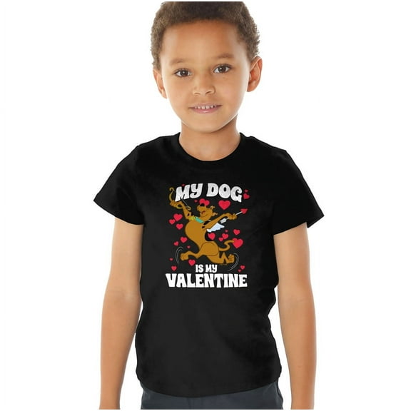 Scooby-Doo My Dog is My Valentine Kids T Shirt (4) for Toddler Boys and Girls, Black