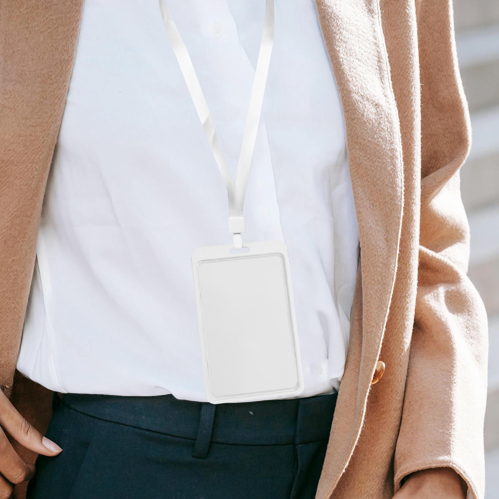 FOMIYES 50Pcs White Polyester Badge Lanyard for Phone Id Card Holder with Clip Lightweight and Portable