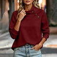 thumbnail image 6 of Warm Winter Women Solid Cowl Neck Button Sweatshirt Long Sleeve Loose Fit Soft Casual Pullover Wine, 6 of 8