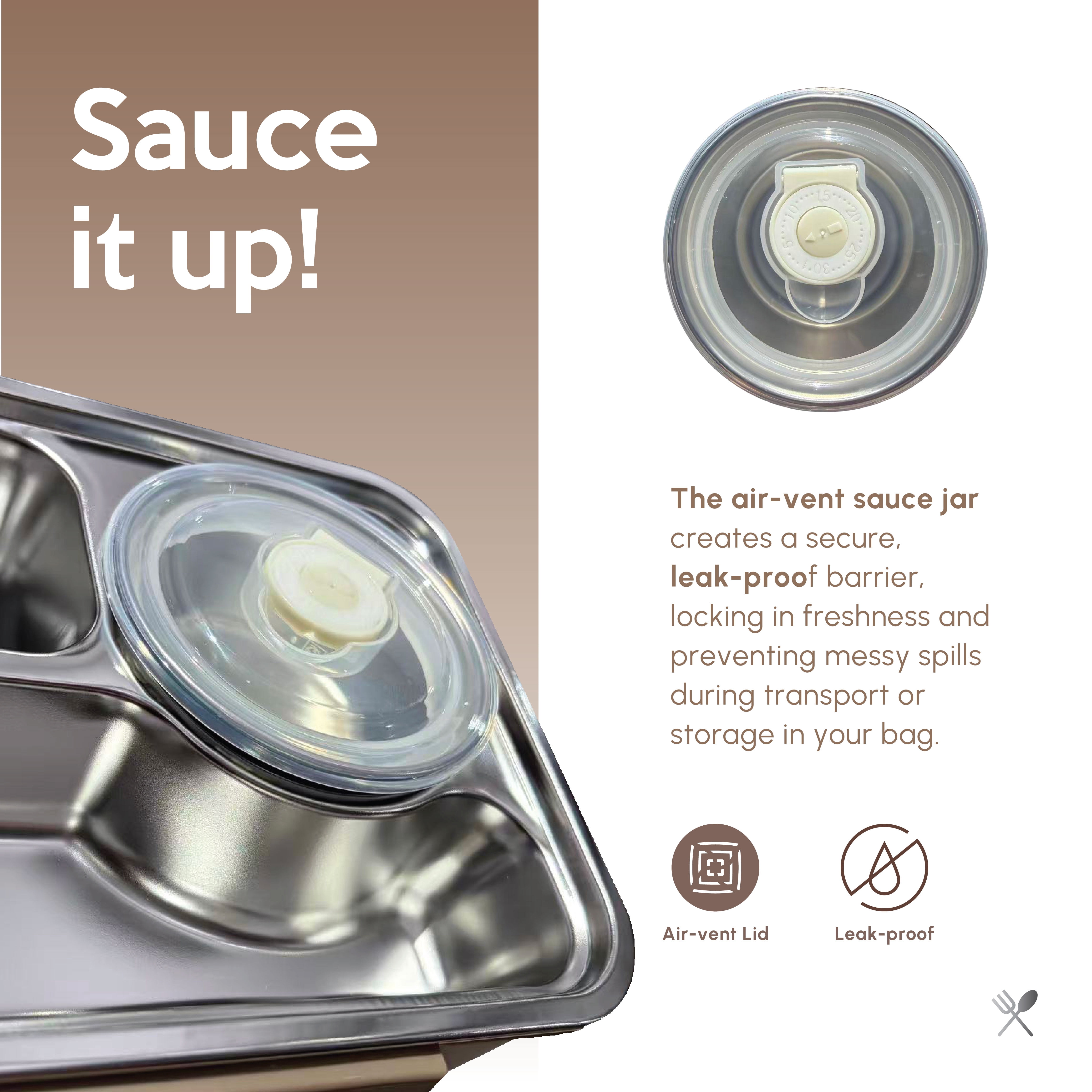 Just Cook Microwave Safe Stainless Steel Bento Box with Sauce Jar, 1050 ml (Mocha Mousse)